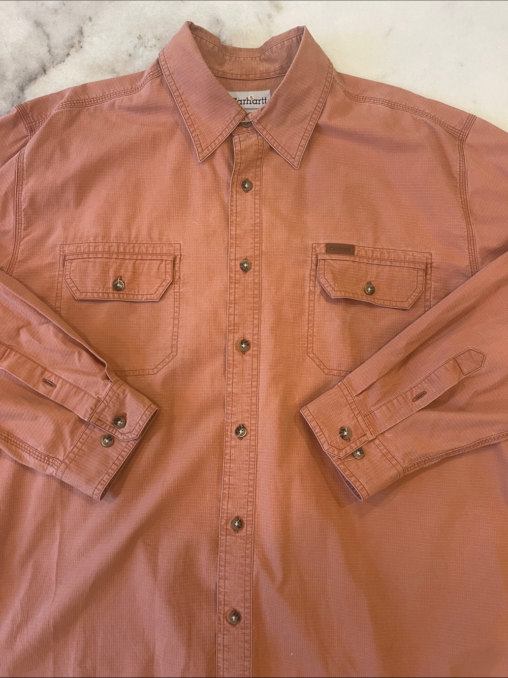Carhartt Men's Button-Down/Workwear Rust color, Durable Ripstop Construction XL